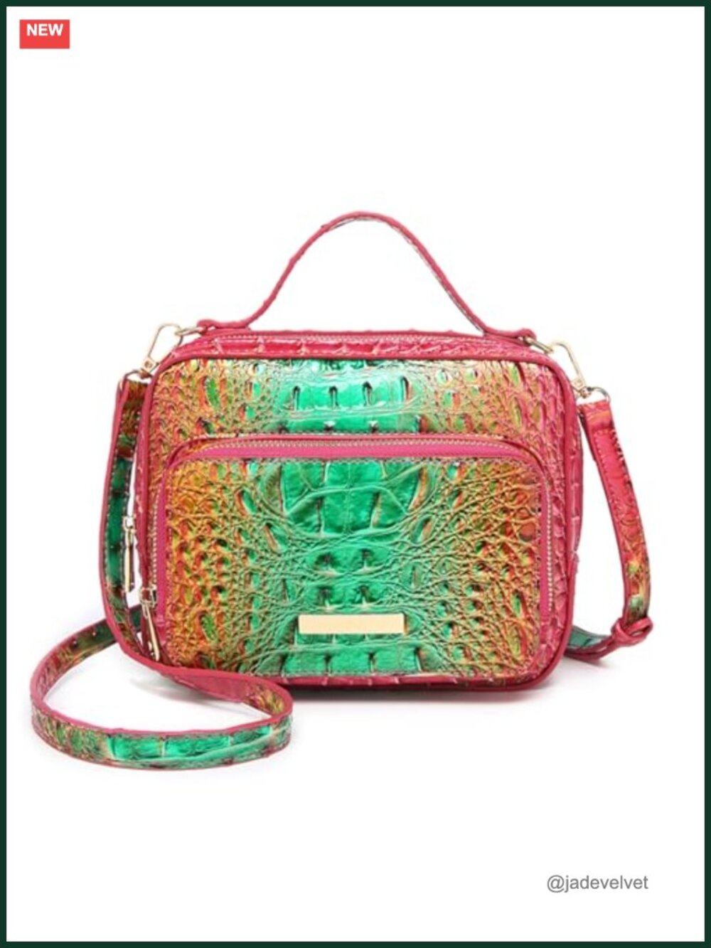 Small Crocodile Box Crossbody Bag Women Leather Mini Top-Handle Purse with